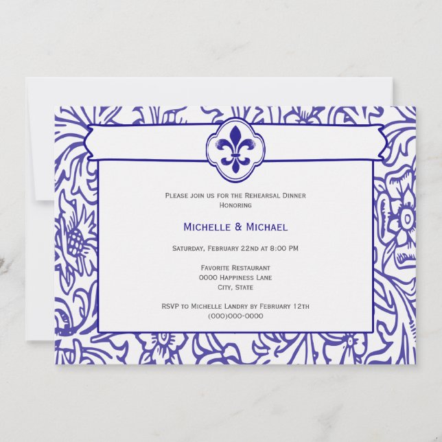 Convite Elegante Evento Lilás Branco Fleur de Lis (Frente)