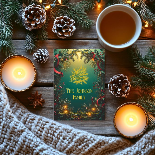 Convite Elegante Evergreen Garland com Saudação Familiar (Criador carregado)