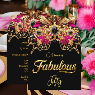 Convite Elegante Fabuloso 50 Aniversário Preto Dourado Ros