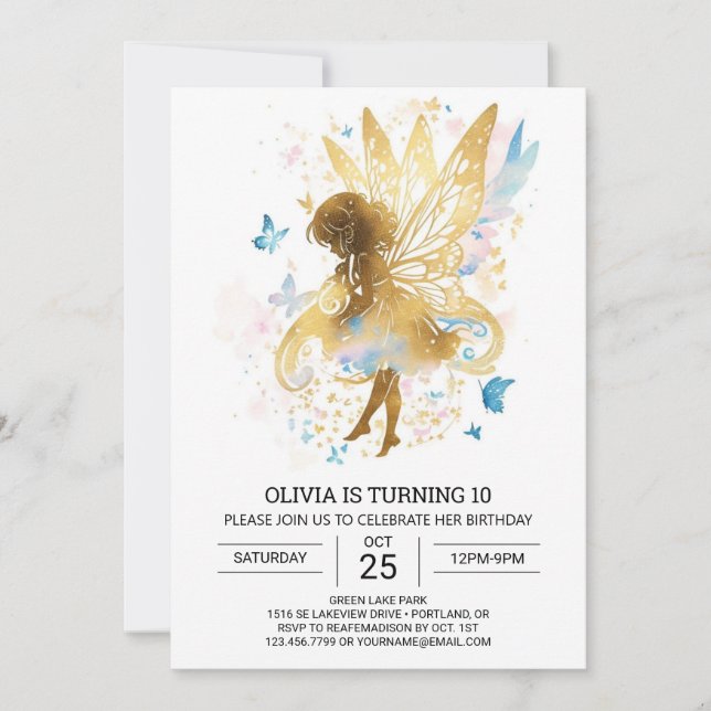 Convite Elegante Fairycore Birthday Bliss (Frente)