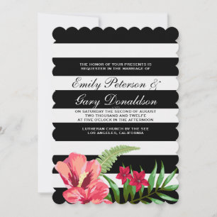 Convite Elegante Faixa Preta e Branca e Casamento Hibisco