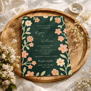 Convite Elegante Fantasia Verde Fronteira Floral Casamento