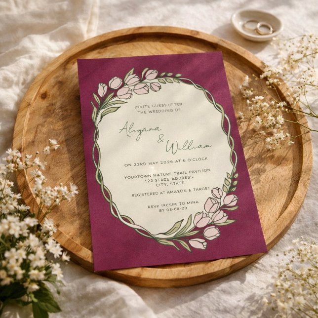 Convite Elegante Fantasioso Bordado Floral Roxo Casamento (Criador carregado)