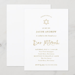 Convite Elegante Faux Dourada Calliografia Bar Mitzvah