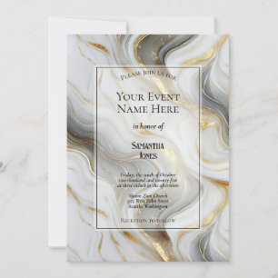 Convite Elegante Faux Dourado, Cinza e Evento Branco Marmo