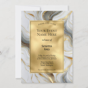 Convite Elegante Faux Dourado, Cinza e Evento Branco Marmo