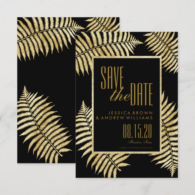 Convite Elegante Faux Folha de Ouro Bracken Save The Date (Frente/Verso)