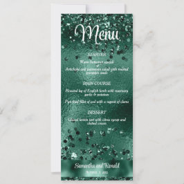 Convite Elegante Faux Green Glitter e Foil Weding Menu