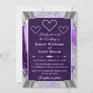 Convite Elegante Faux Holo Brilho Agata Roxo Casamento
