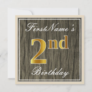 Convite Elegante, Faux Wood, Faux Dourada segundo anivers