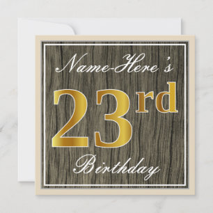 Convite Elegante, Faux Wood, Faux Dourado 23º Aniversári