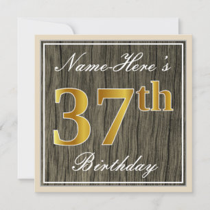 Convite Elegante, Faux Wood, Faux Dourado 37º Aniversári