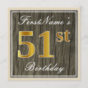 Convite Elegante, Faux Wood, Faux Dourado 51rua Aniversári