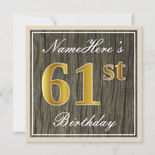 Convite Elegante, Faux Wood, Faux Dourado 61rua Aniversári