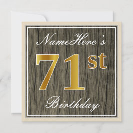 Convite Elegante, Faux Wood, Faux Dourado 71 rua Birthday 