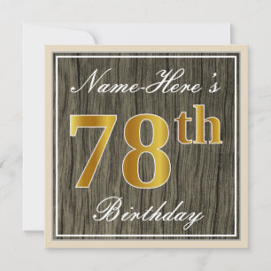 Convite Elegante, Faux Wood, Faux Dourado 78º Aniversári
