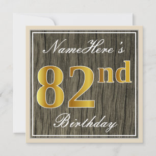Convite Elegante, Faux Wood, Faux Dourado 82º Aniversári