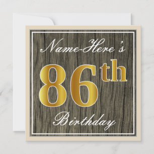Convite Elegante, Faux Wood, Faux Dourado 86º Aniversári