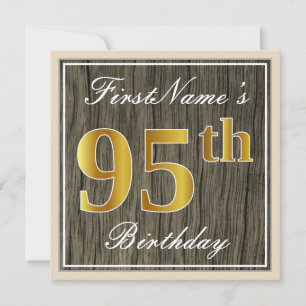 Convite Elegante, Faux Wood, Faux Dourado 95º Aniversári