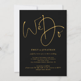 Convite Elegante Fazemos Ouro Script QR Code Casamento Pre