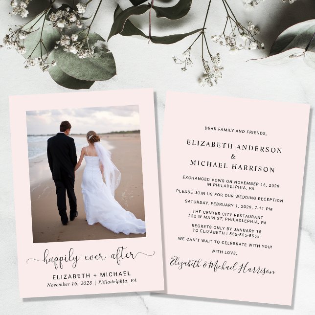 Convite Elegante Feliz Para Sempre Recepção de Casamento R (Criador carregado)