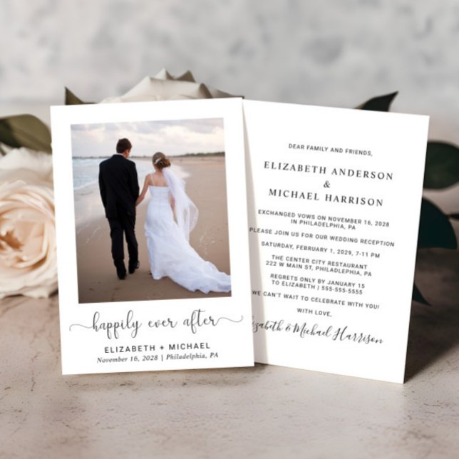 Convite Elegante Felizmente Depois Da Recepção de casament (An elegant Happily Ever After Party Invitation to set the tone for an unforgettable event)