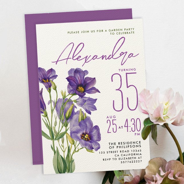 Convite Elegante Feminino Flores Violeta Roxo Botânico (Criador carregado)