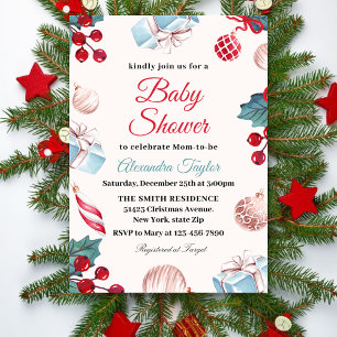 Convite Elegante Férias de Inverno Chá de Bebê de Natal
