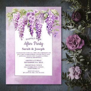 Convite Elegante Festa Após Casamento Floral de Wisteria