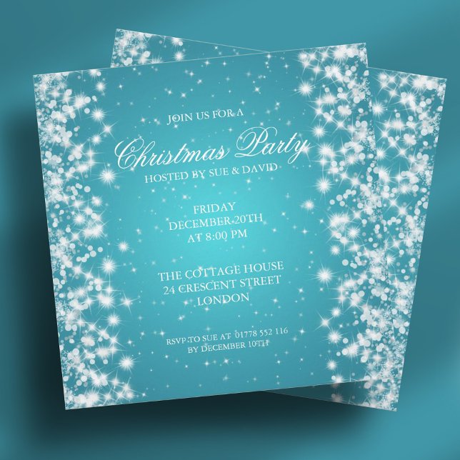 Convite Elegante Festa Brilho Turquesa (Elegant Party Sparkle Turquoise Invitation)