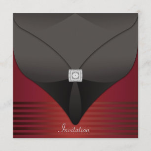 Convite Elegante Festa Contemporânea Preta Vermelha