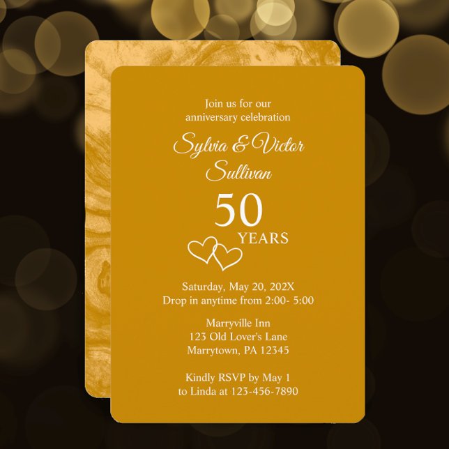 Convite Elegante Festa Custom Golden de Aniversário de 50  (Customize this template for a stylish golden 50th anniversary party invitation.
)