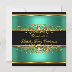 Convite Elegante Festa de 50º Aniversário Verde Jade Doura