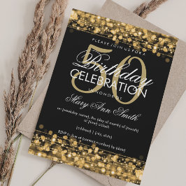 Convite Elegante festa de 50 anos com brilhos em dourado