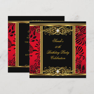 Convite Elegante festa de 50 anos de idade Vermelho Preto 