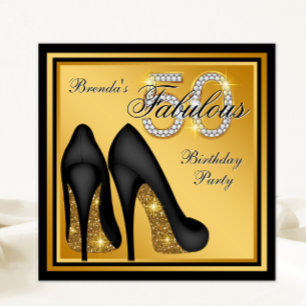 Convite Elegante festa de 50 anos em preto e dourado fabul