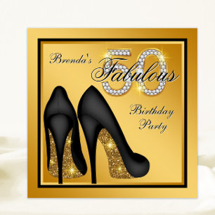 Convite Elegante festa de 50 anos em preto e dourado fabul