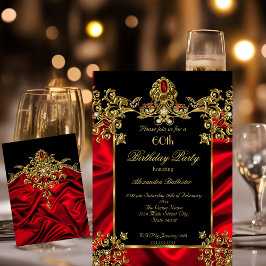 Convite Elegante festa de 60 anos de seda vermelho rubi do