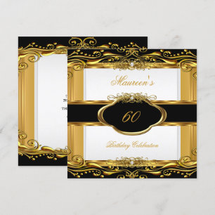 Convite Elegante Festa de 60 Anos Preto Branco Dourado