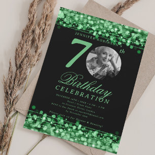 Convite Elegante festa de 70 anos com luzes verdes