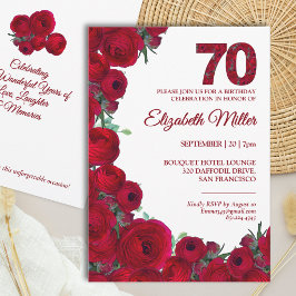 Convite Elegante festa de 70 anos - Florais Vermelhos Ousa