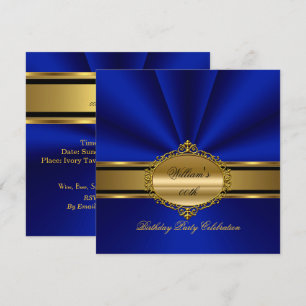 Convite Elegante Festa de Aniversário Azul Real Dourado Ma