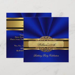 Convite Elegante Festa de Aniversário Azul Real Dourado Ma