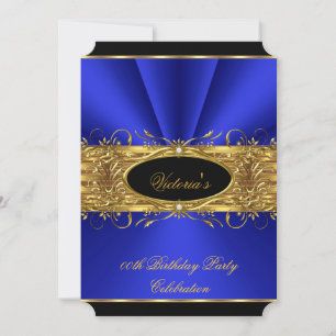 Convite Elegante Festa de Aniversário Azul Real Dourado Pr