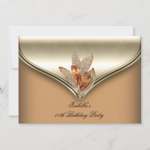 Convite Elegante Festa de Aniversário Bege Caramelo Dourad