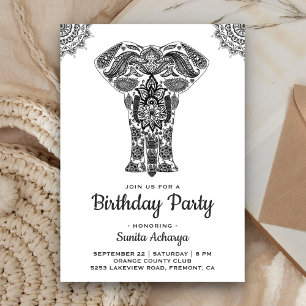 Convite Elegante festa de aniversário com elefante e henna