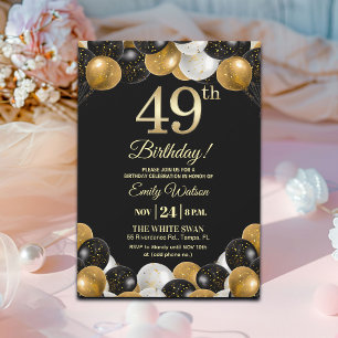 Convite Elegante Festa de Aniversário de 49 anos com Brilh