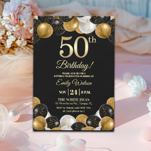 Convite Elegante Festa de Aniversário de 50 anos com Brilh