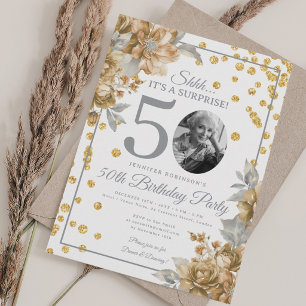 Convite Elegante Festa de Aniversário de 50 anos com Foto 