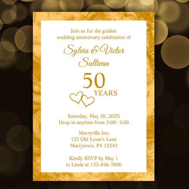 Convite Elegante Festa de Aniversário de 50 Anos Customiza (Personalize this elegant invitation template with your golden 50th anniversary party details.
)